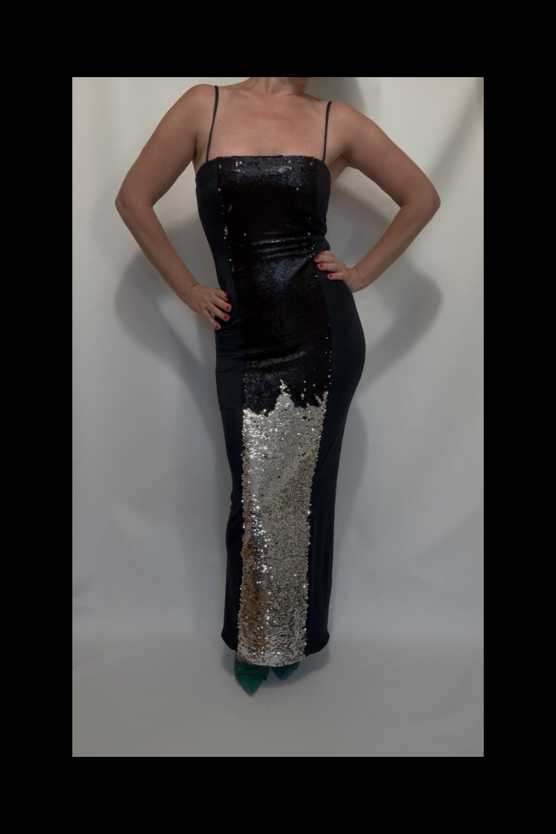 Silver & Black Sequin Dress