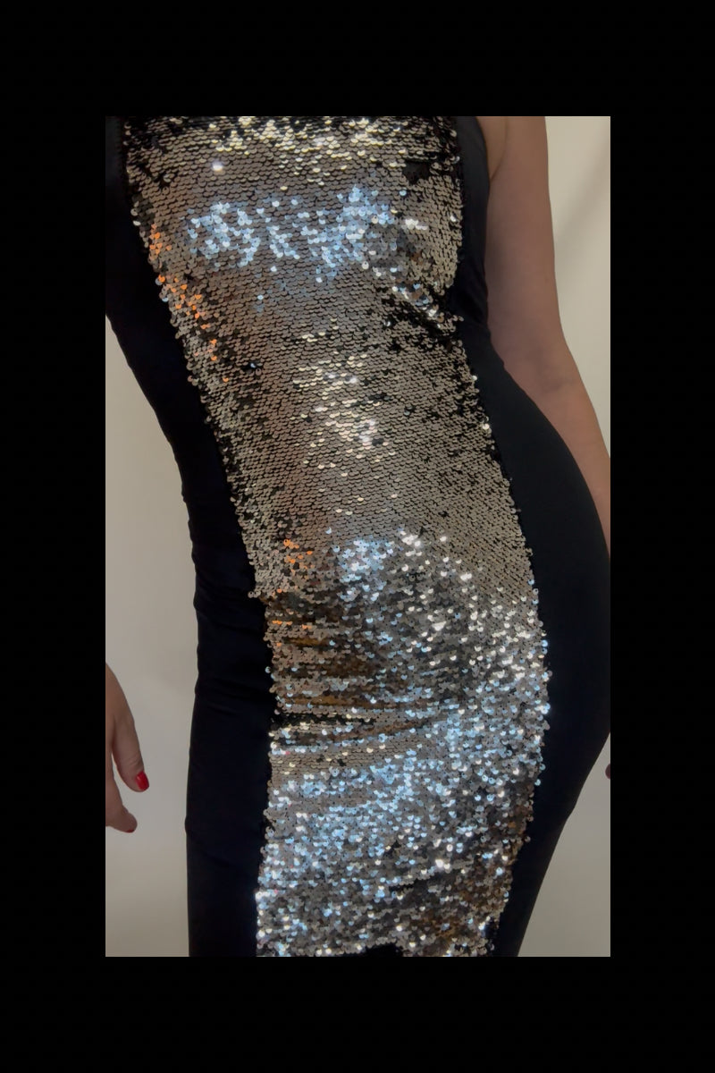 Silver & Black Sequin Dress