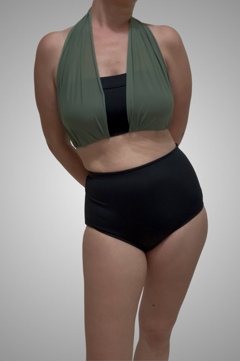 Bikini-Top Halterneck Soft Green & Black