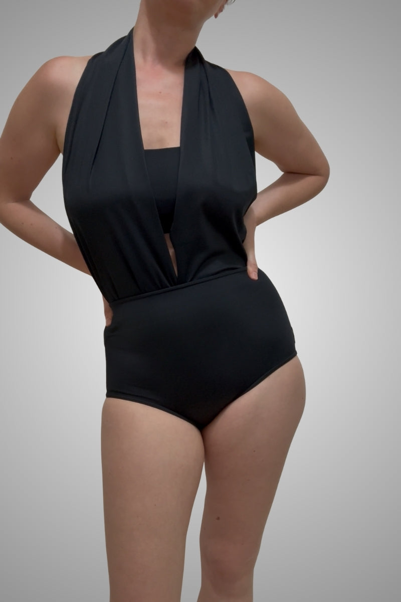 Swimsuit Draped Halterneck Black
