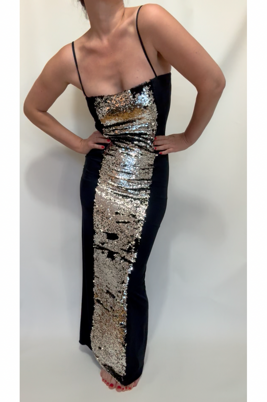 Silver & Black Sequin Dress