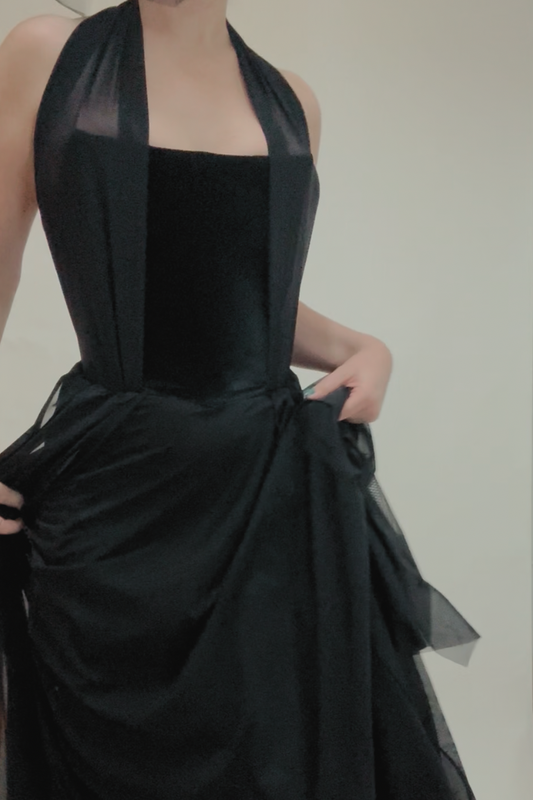 Black Corset Dress Halterneck