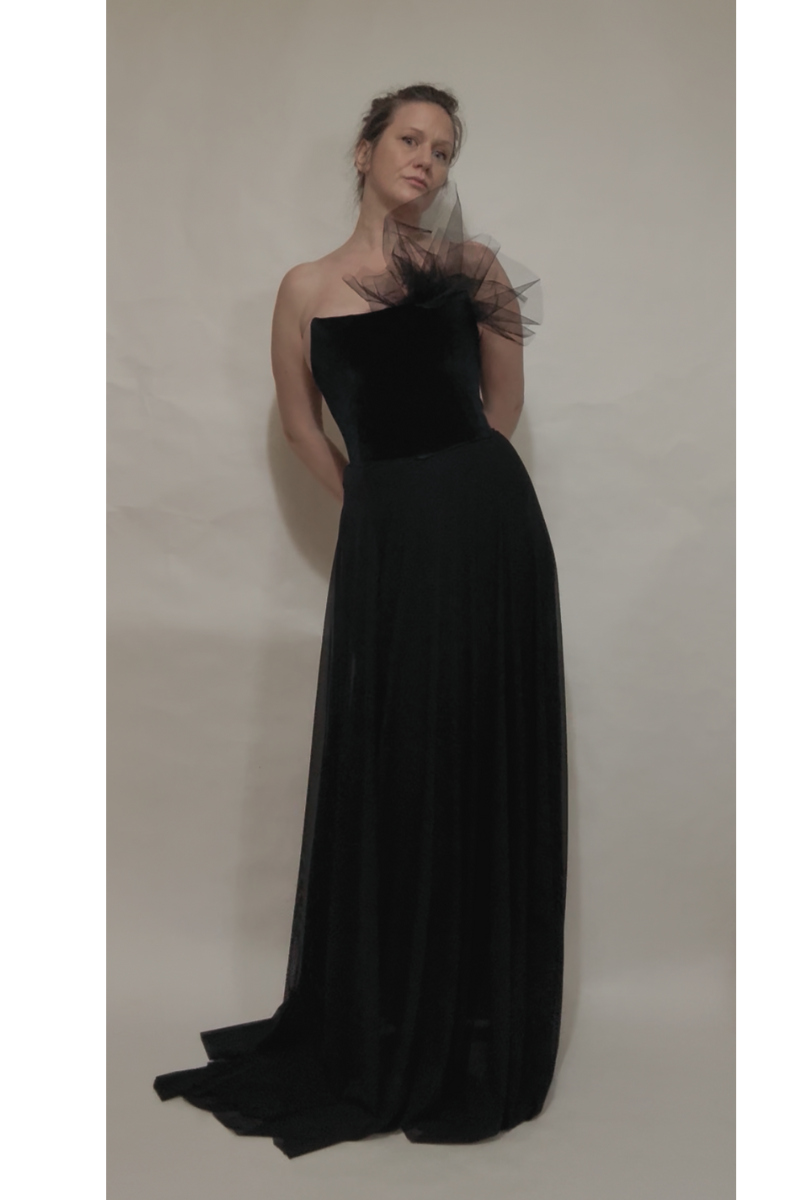 Black Corset Dress Flower Tulle