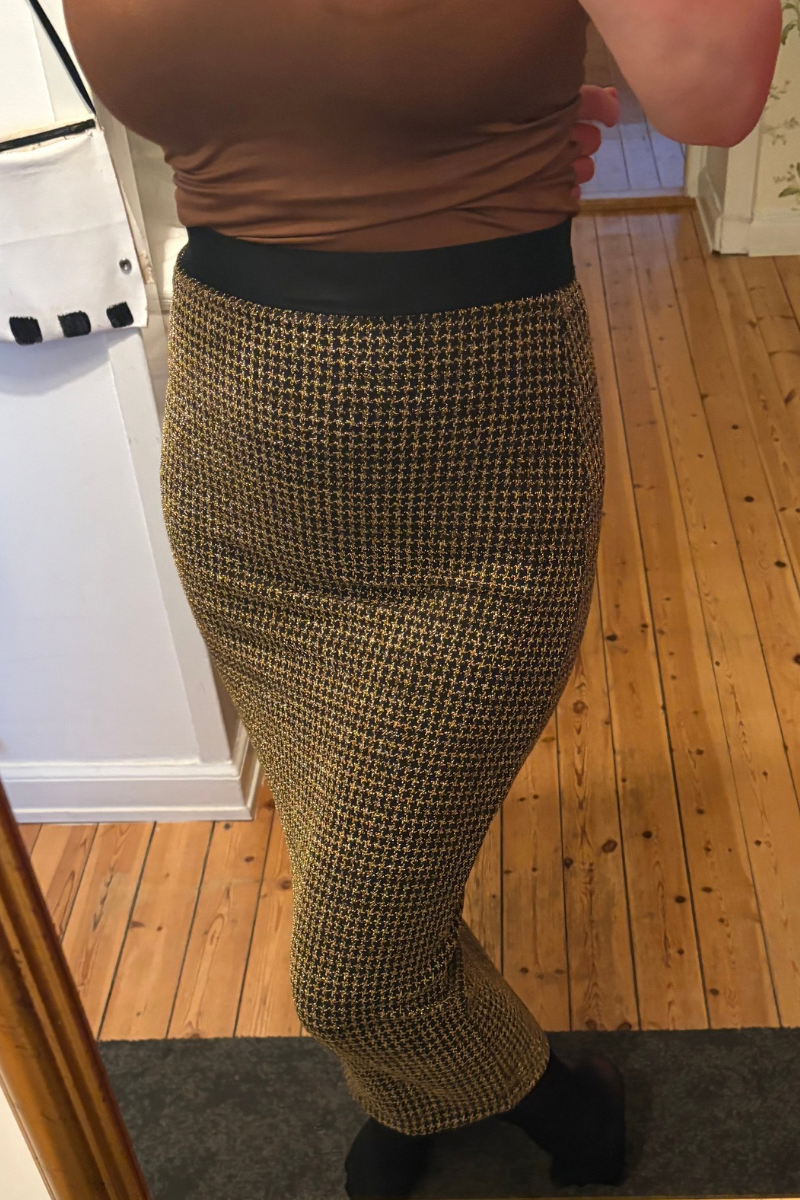 Gold & Black Houndstooth Elastic Skirt
