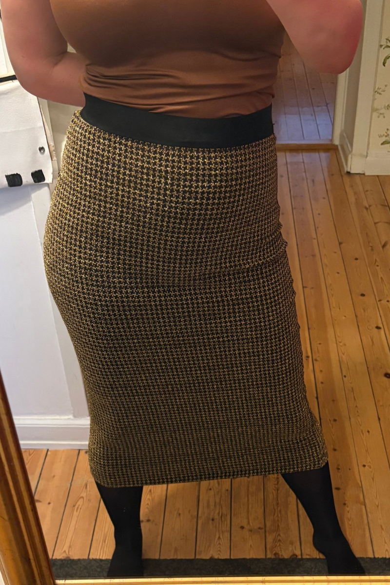 Gold & Black Houndstooth Elastic Skirt