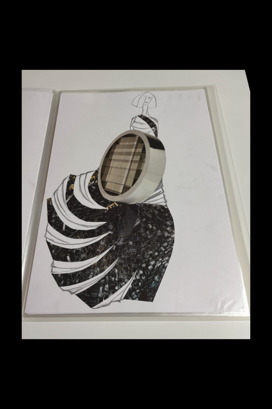 black swirl dress. collage.