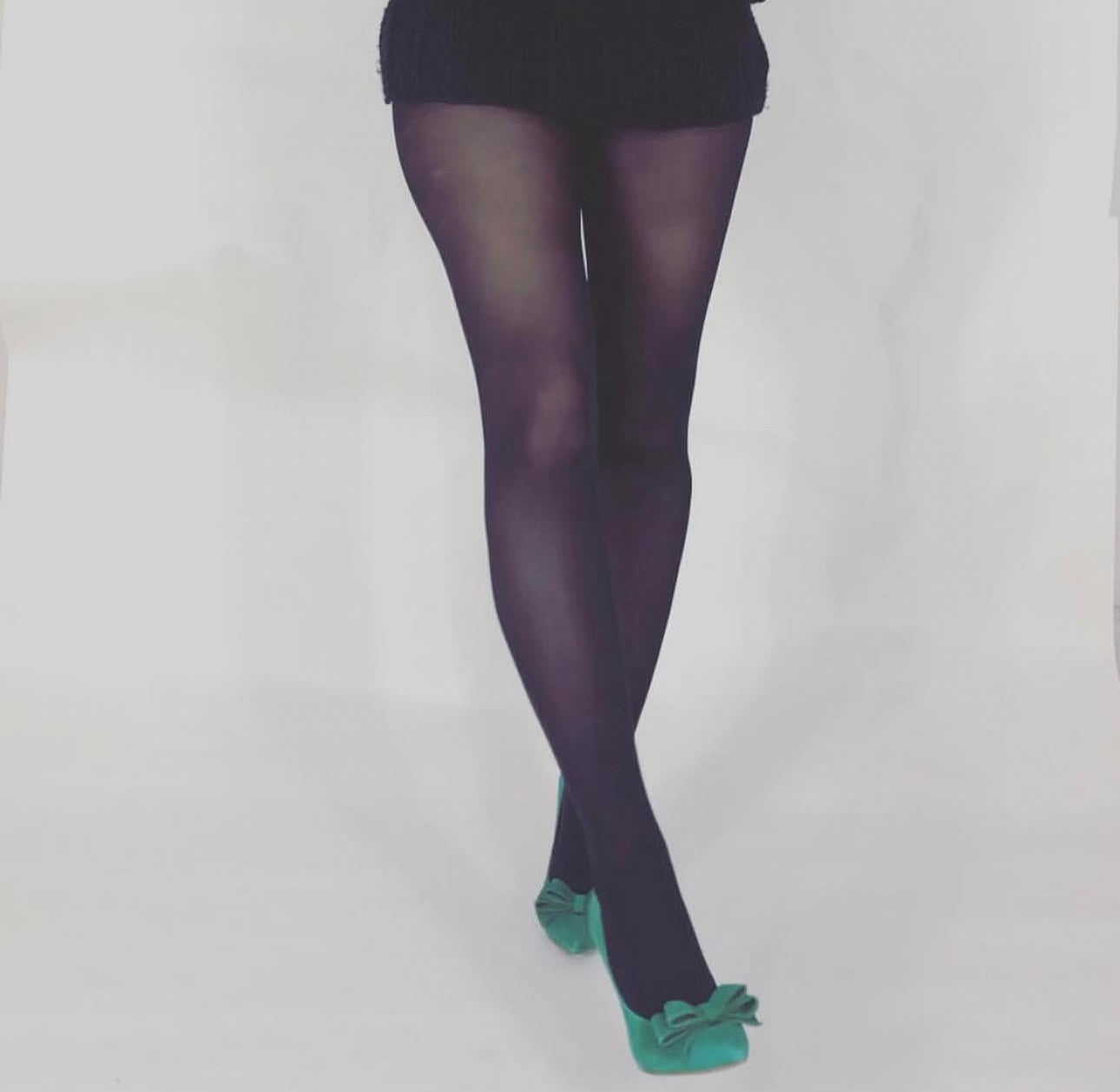 Photo by Ingrid Clara Renhuldt 1800 Hosiery Black Tights Green Heels Kick