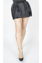 Load image into Gallery viewer, Ljusa strumpbyxor i 30 denier. Strumpbyxa med svart geometriskt mönster. Light pantyhose in 30 denier. Tights with black geometric minimalistic pattern.