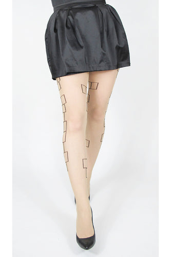 Ljusa strumpbyxor i 30 denier. Strumpbyxa med svart geometriskt mönster. Light pantyhose in 30 denier. Tights with black geometric minimalistic pattern.