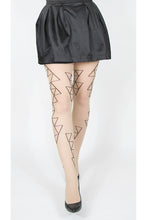 Load image into Gallery viewer, Ljusa strumpbyxor i 30 denier. Strumpbyxa med svart geometriskt mönster. Light pantyhose in 30 denier. Tights with black geometric minimalistic pattern.